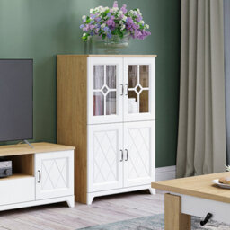 Heze Furniture Provenza Rustic Sytle Display Unit - Stone Oak / White Matt - thumbnail 2