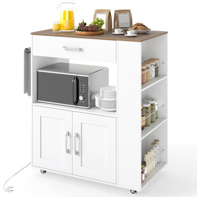 Costway Rolling Kitchen Island With Built-In Charging Station Kitchen Cart Table-White - image 1