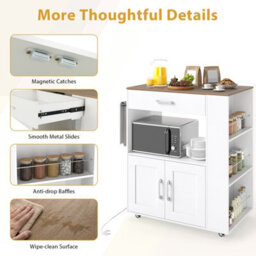 Costway Rolling Kitchen Island With Built-In Charging Station Kitchen Cart Table-White - thumbnail 9
