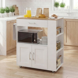 Costway Rolling Kitchen Island With Built-In Charging Station Kitchen Cart Table-White - thumbnail 5