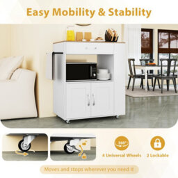 Costway Rolling Kitchen Island With Built-In Charging Station Kitchen Cart Table-White - thumbnail 7