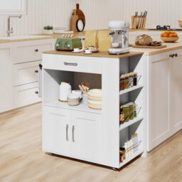 Costway Rolling Kitchen Island With Built-In Charging Station Kitchen Cart Table-White - thumbnail 4