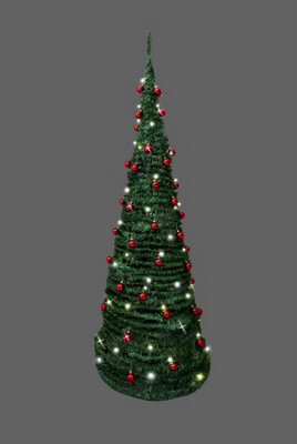 Shatchi 4Ft Prelit Pre Pop Up Christmas Tree Led Warm White Lights With Red Baubles - image 1