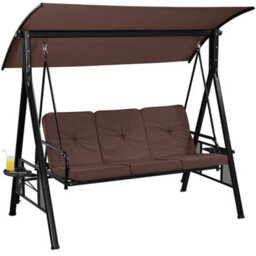 Yaheetech Dark Brown 3-Seat Outdoor Patio Swing Chair With Angle-Adjustable Sunshade - thumbnail 2