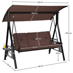 Yaheetech Dark Brown 3-Seat Outdoor Patio Swing Chair With Angle-Adjustable Sunshade - thumbnail 3