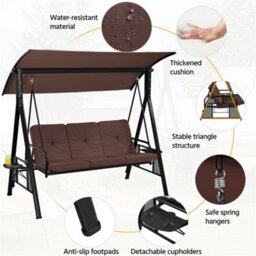 Yaheetech Dark Brown 3-Seat Outdoor Patio Swing Chair With Angle-Adjustable Sunshade - thumbnail 6