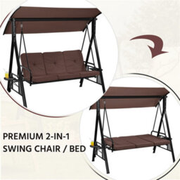 Yaheetech Dark Brown 3-Seat Outdoor Patio Swing Chair With Angle-Adjustable Sunshade - thumbnail 7