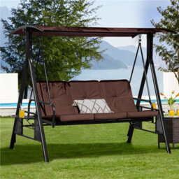 Yaheetech Dark Brown 3-Seat Outdoor Patio Swing Chair With Angle-Adjustable Sunshade - thumbnail 1