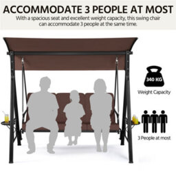 Yaheetech Dark Brown 3-Seat Outdoor Patio Swing Chair With Angle-Adjustable Sunshade - thumbnail 4