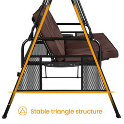 Yaheetech Dark Brown 3-Seat Outdoor Patio Swing Chair With Angle-Adjustable Sunshade - thumbnail 5
