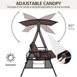Yaheetech Dark Brown 3-Seat Outdoor Patio Swing Chair With Angle-Adjustable Sunshade - thumbnail 8