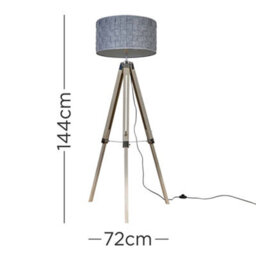 Valuelights Clipper Distressed Wood And Silver Chrome Tripod Floor Lamp With Grey Felt Weave Light Shade - thumbnail 8