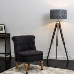 Valuelights Clipper Distressed Wood And Silver Chrome Tripod Floor Lamp With Grey Felt Weave Light Shade - thumbnail 5