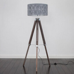 Valuelights Clipper Distressed Wood And Silver Chrome Tripod Floor Lamp With Grey Felt Weave Light Shade - thumbnail 4