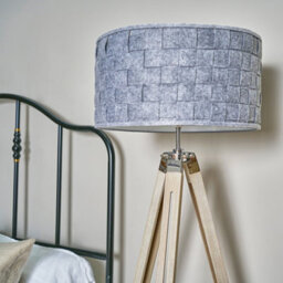 Valuelights Clipper Distressed Wood And Silver Chrome Tripod Floor Lamp With Grey Felt Weave Light Shade - thumbnail 3