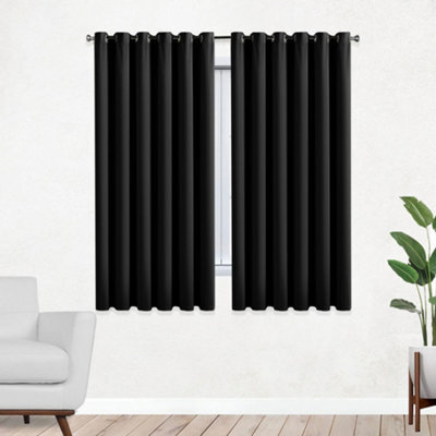 Bedlooms Black Thermal Insulated Blackout Window Eyelet Curtain (Pair) 46 X 54 Inches With Tie Backs Two