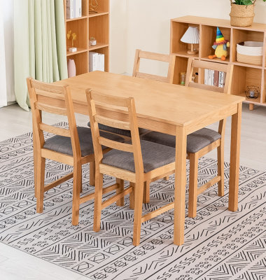 Hallowood Furniture Waverly Oak Dining Table (Tab1200) Set With 4 Small Ladder Back Chairs (Grey Seat) - image 1