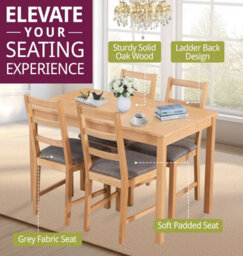 Hallowood Furniture Waverly Oak Dining Table (Tab1200) Set With 4 Small Ladder Back Chairs (Grey Seat) - thumbnail 5