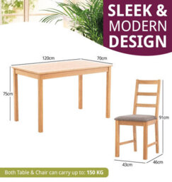 Hallowood Furniture Waverly Oak Dining Table (Tab1200) Set With 4 Small Ladder Back Chairs (Grey Seat) - thumbnail 3