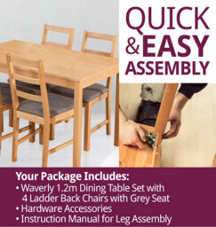 Hallowood Furniture Waverly Oak Dining Table (Tab1200) Set With 4 Small Ladder Back Chairs (Grey Seat) - thumbnail 7