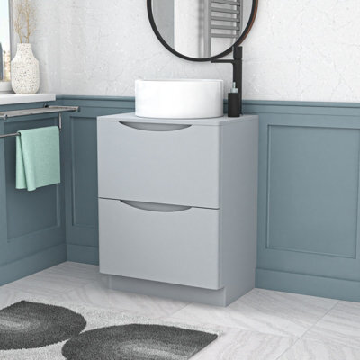 Nes Home 600mm Matte Grey Freestanding Vanity Unit With Round Bowl Basin - image 1