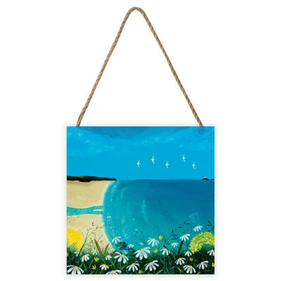 Julia Crossland Wooden Block Blue/green/beige (20Cm X 20Cm X 2.7Cm)