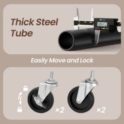 LEDREM Clothes Rail On Wheels, Clothes Rack For Bedroom, Heavy-Duty Clothing Rail With 2 Hanging Rails And Shelf - thumbnail 4