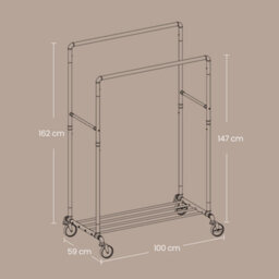 LEDREM Clothes Rail On Wheels, Clothes Rack For Bedroom, Heavy-Duty Clothing Rail With 2 Hanging Rails And Shelf - thumbnail 5