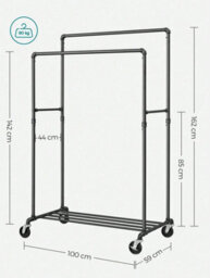 LEDREM Clothes Rail On Wheels, Clothes Rack For Bedroom, Heavy-Duty Clothing Rail With 2 Hanging Rails And Shelf - thumbnail 6