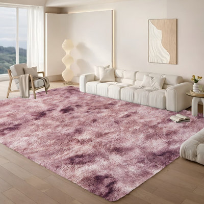Aspire Homeware Non Slip Tie Dye Pink Shaggy Rug Soft Fluffy Washable, Living Area And Bedroom Rug, (L)200Cm X (W)140Cm