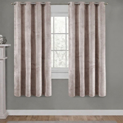 Aspire Homeware Beige Blackout Velvet Curtain Thermal Insulated Eyelet Window Curtain Pair (W)168Cm X (D)137Cm