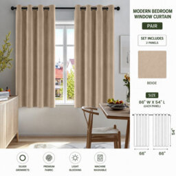 Aspire Homeware Beige Blackout Velvet Curtain Thermal Insulated Eyelet Window Curtain Pair (W)168Cm X (D)137Cm - thumbnail 9