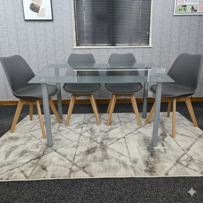 Kosy Koala Modern Dining Table Set With 4 Grey Plastic Chairs Dining Room Furniture Set - image 1