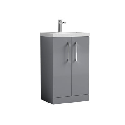 Balterley Bramshall Compact Bathroom Cloakroom Vanity Basin Unit With Polymarble Basin, Chrome Handles, 500mm, Satin Grey - image 1