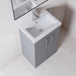Balterley Bramshall Compact Bathroom Cloakroom Vanity Basin Unit With Polymarble Basin, Chrome Handles, 500mm, Satin Grey - thumbnail 3