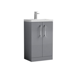 Balterley Bramshall Compact Bathroom Cloakroom Vanity Basin Unit With Polymarble Basin, Chrome Handles, 500mm, Satin Grey