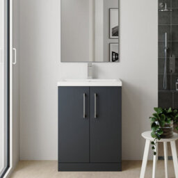 Balterley Bramshall Compact Bathroom Cloakroom Vanity Basin Unit With Polymarble Basin, Chrome Handles, 500mm, Satin Grey - thumbnail 2