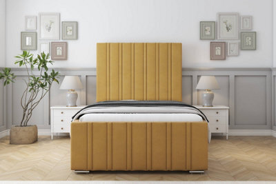 "Sloomy Radcliffe Mustard Plush Bed Frame With Mattress With 50"" Upholstered Headboard 4' Small Double" - image 1