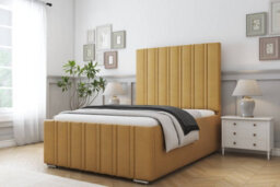 "Sloomy Radcliffe Mustard Plush Bed Frame With Mattress With 50"" Upholstered Headboard 4' Small Double" - thumbnail 2