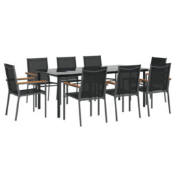 Berkfield 9 Piece Garden Dining Set Black Textilene And Steel - thumbnail 3