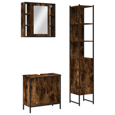 Berkfield Stylish 3 Piece Bathroom Cabinet Set Smoked Oak Engineered Wood