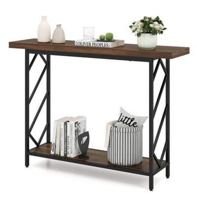 Narrow Console Table 2 Tier Entryway Table Industrial Sofa Table Brown - image 1