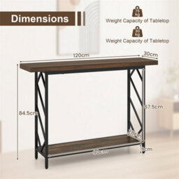 Narrow Console Table 2 Tier Entryway Table Industrial Sofa Table Brown - thumbnail 2
