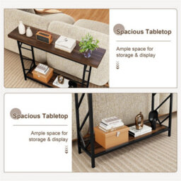 Narrow Console Table 2 Tier Entryway Table Industrial Sofa Table Brown - thumbnail 5