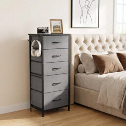Fabric Chest Of Drawers, 5 Drawer Dresser For Bedroom, Charcoal Grey - thumbnail 3