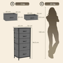 Fabric Chest Of Drawers, 5 Drawer Dresser For Bedroom, Charcoal Grey - thumbnail 2