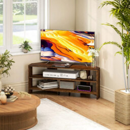 Corner Tv Stand, Tv Unit With Open Shelves For 47 Inch Tv, Brown - thumbnail 4