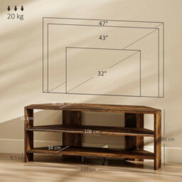 Corner Tv Stand, Tv Unit With Open Shelves For 47 Inch Tv, Brown - thumbnail 2