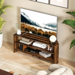 Corner Tv Stand, Tv Unit With Open Shelves For 47 Inch Tv, Brown - thumbnail 7