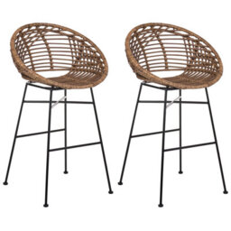 Beliani Set Of 2 Bar Chairs Windom Rattan Brown - thumbnail 1